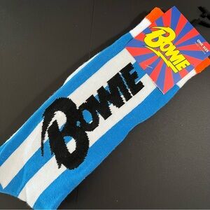 Bowie Blue & White Striped w Black Graphic Stretch Crew Socks One Size NWT